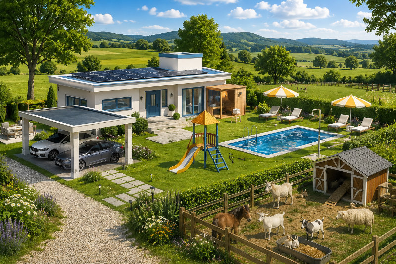 Landlage mit Ferienhaus und Streichelzoo